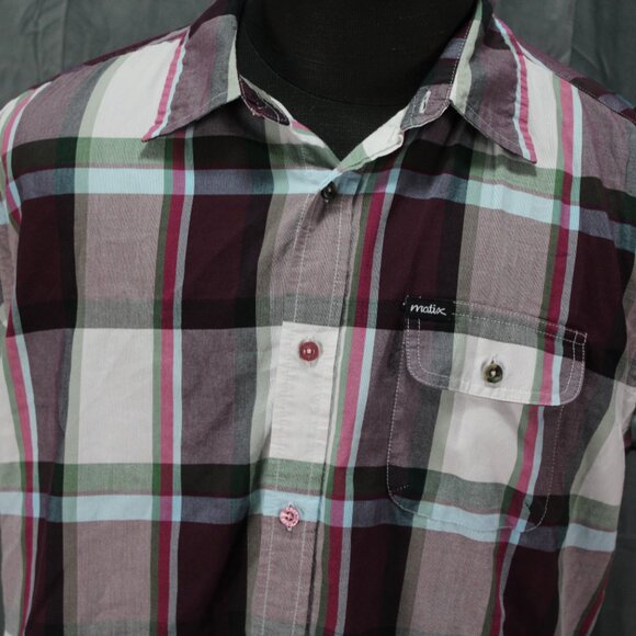 Button-Down Shirt - Blue and Maroon Plaid Pattern by Matix - Men's Large - Picture 2 of 10